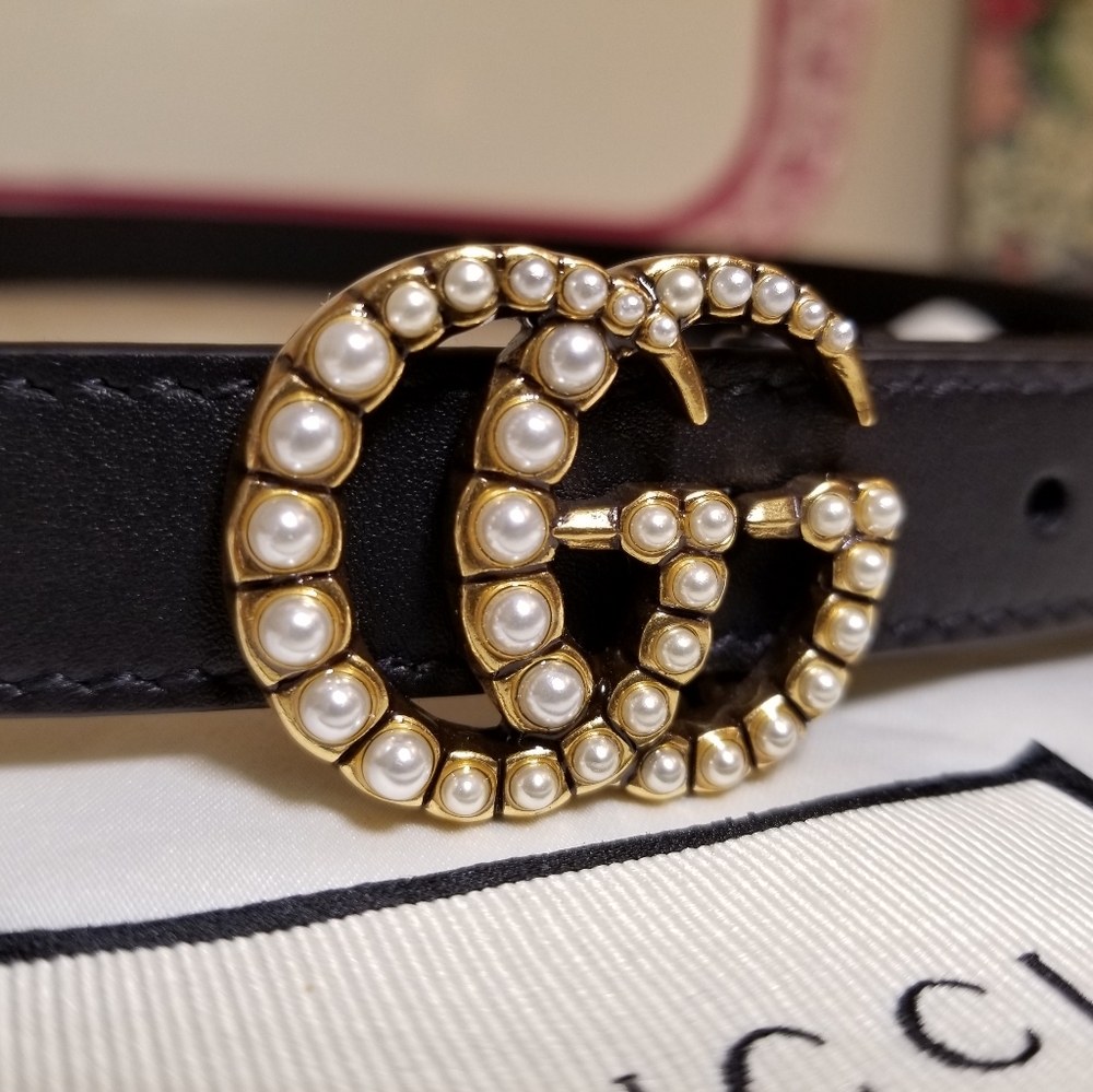 Gucci Skinny Pearl Belt Size 95